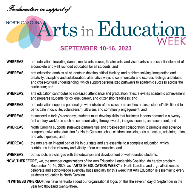 An image of the Arts in Education Week Proclamation